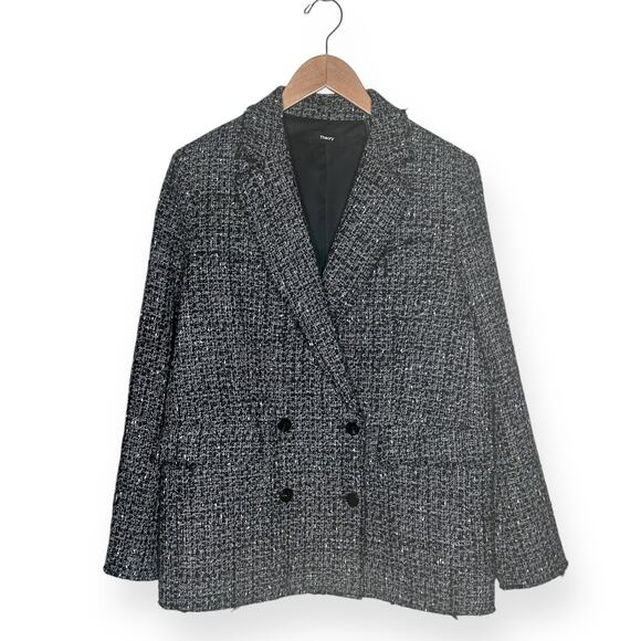 THEORY Wool Double Breasted Jacket Piazza Noelle Tweed Coat Gray Black Creative - Picture 9 of 15